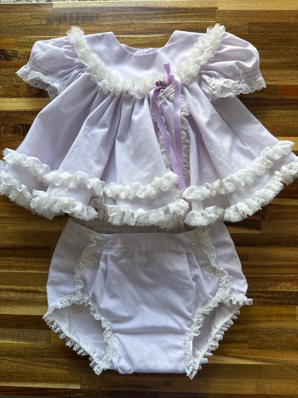 BRYAN Vintage Purple Lace & Ruffle Dress w/Diaper cover Bloomers Baby 3-6 Months